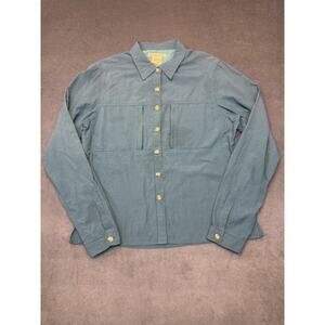 Exofficio Women`s Blue Button Up Roll Tab LongSleeve Vented Outdoor Shirt Size L